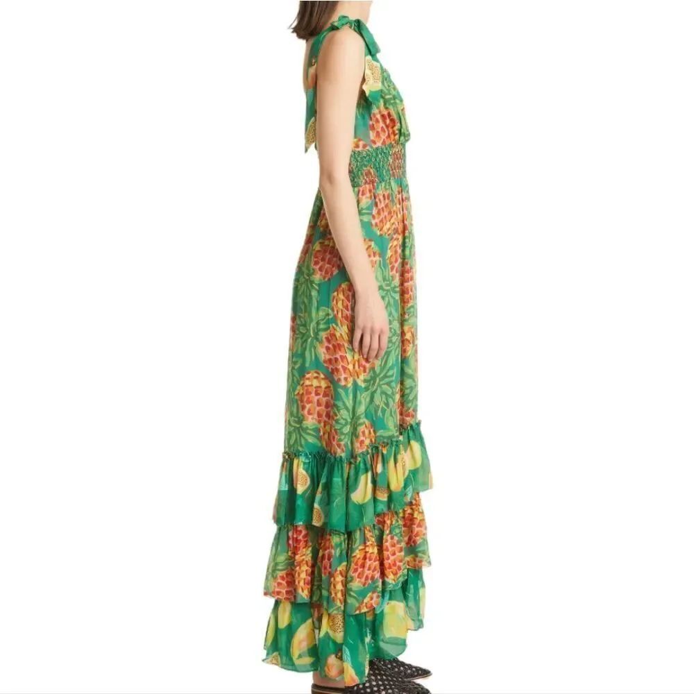 NWT FARM RIO Pineapple Galore Smocked Waist Maxi Dress L - Picture 7 of 11